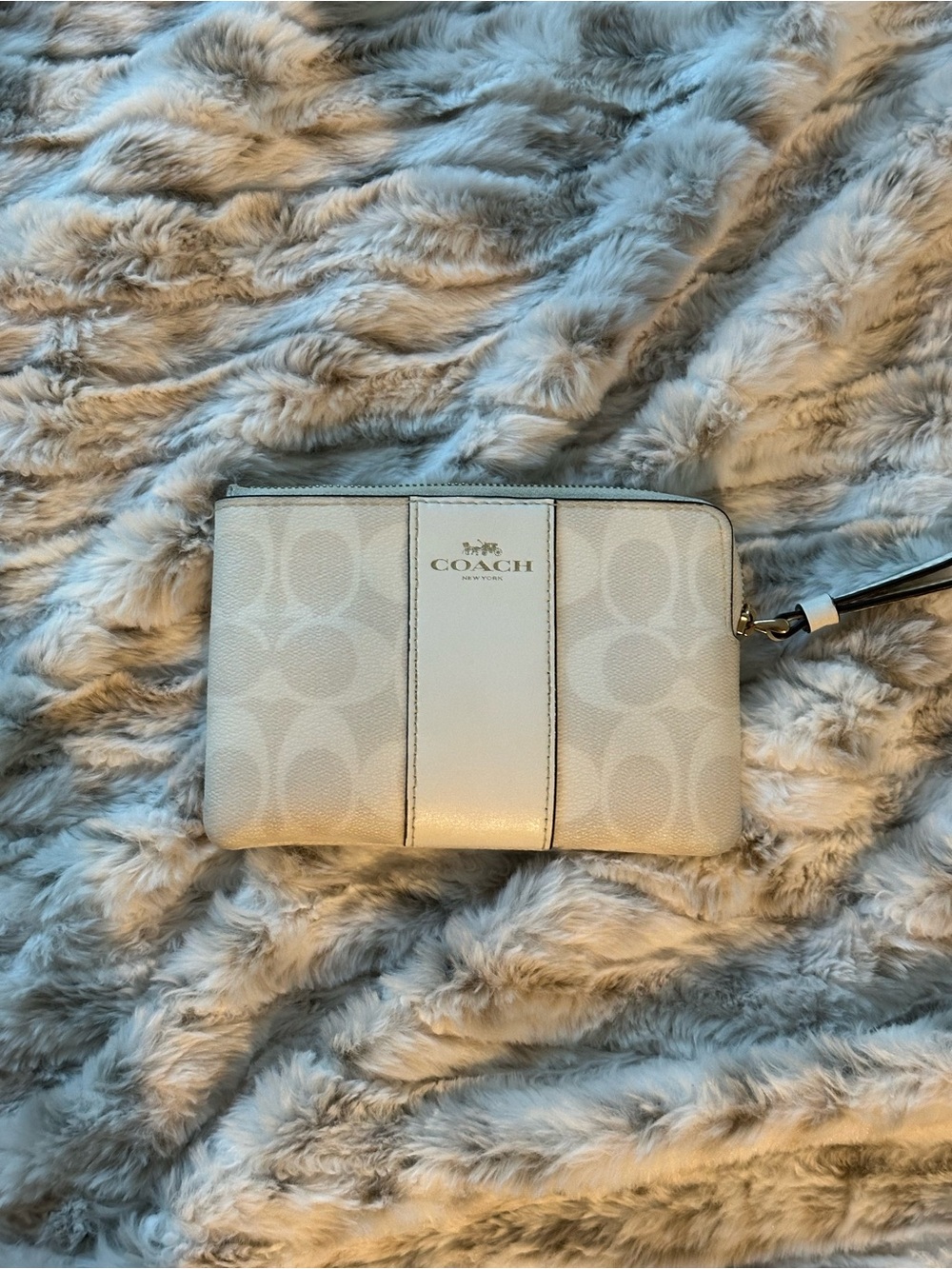Coach Zip Wristlet In Signature Canvas With Stripe Signature Canvas